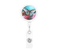 Cute Butterfly On Flowers Retractable Badge Reel Heavy Duty Badge Holder with Belt Clip Retractable Lanyards ID Card Holder with Keychain Name Badge Clips for Office Nurse Employee