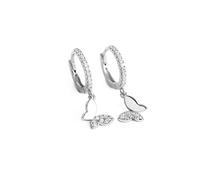 Cute Butterfly Small CZ Cartilage Cuff Hoop Earrings With Tiny Charm Dangle Drop for Women Girls S925 Sterling Silver Dainty Fashion Hoops Hypoallergenic Jewelry Gifts for Daughter Sister Bff (Silver)
