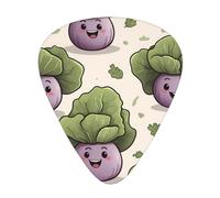 Cute cabbage printed guitar picks, 12-piece set with thin, medium, and thick styles, comes with a storage case