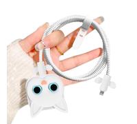 Cute Cable Protector Case for Apple 20W USB-C Power Adapter, White Cat Cartoon Design TPU Clear Data Cable Case Wire Saver Phone Charger Protector for iPhone UK Power Adapter