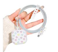 Cute Cable Protector for Apple 20W USB-C Power Adapter, Love Heart Pattern Soft TPU Clear Data Cable Case Wire Saver Phone Charger Protector for iPhone 11 12 13 14 15 16 UK Power Adapter
