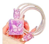 Cute Cable Protector for iPhone Charger,Aesthetics Butterfly Pattern Data Line Cable USB Wire Saver Charger Protector,Phone Charger Cover,Charging Cord Protector for iPhone 14 15 16 Pro Max-Purple