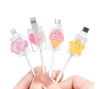 Cute Cable Protector for iPhone Type-c Charger, 4 pcs Charging Cord Protector Anti-Break 3D Love Heart Cloud Star Ice Cream Design,Cord Cover, Cable Sleeve, Cable Chomper