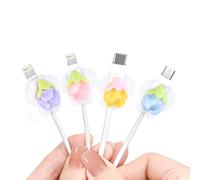 Cute Cable Protector for iPhone Type-c Charger, 4pcs Anti-Break Charging Cord Protector Lovely 3D Flower Design Rabbit Shape,Cord Cover, Cable Sleeve, Cable Chomper-Pink&Purple &Yellow&Blue