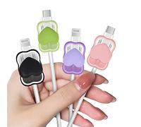 Cute Cable Protector for iPhone Type-c Charger for Women Girls, Lovely Pink Black Green Purple Hearts Pattern 4 PCS Set Phone Cable Protector,Charging Cord Saver,Cable Chomper,Cable Wire Protector