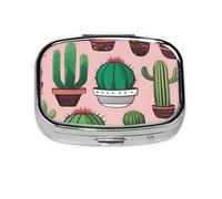Cute Cactus 1 Print Square Metal Pill Box Decorative Pill Case - Carry Your Meds in Style (Rectangular)