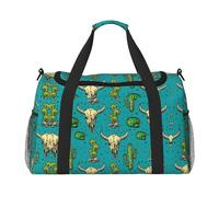 Cute Cactus and Skull of Bull Hand Travel Bag - Large Reusable Shopping Tote Bag, Perfect for Outdoor Activities, Sports, Camping & Groceries, Black, One Size