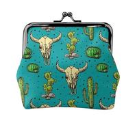 Cute Cactus and Skull of Bull Print Charm and Versatile Coin Purse Exquisite Waterproof Kiss Lock Wallet for Keys Cards
