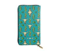 Cute Cactus and Skull of Bull Print Leather Long Clutch Wallet – Fashionable Personalized Wallet, Multiple Card Slots, Gift Ready, Black, One Size