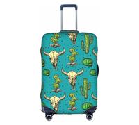 Cute Cactus and Skull of Bull print Luggage Cover Protector Suitcase Cover Polyester Washable Baggage Covers Travel Suitcase, White, L