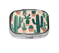 Cute Cactus Print Square Metal Pill Box Decorative Pill Case - Carry Your Meds in Style (Rectangular)