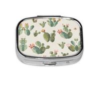 Cute Cactus Print Square Pill Box,Portable for Pocket Or Purse Pill Organizer Pill Container Holder