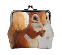 Cute Cactus Seamless Illustration Prints Coin Purses with Kiss-lock, PU Leather Mini Pouch Change Wallet for Men Women, Cartoon Squirrel Print, One Size, Fashion