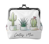 Cute Cactus Succulent Cacti, PU Leather Coin Purse, Small Wallets, Change Pouch with Kiss Lock Clasp Buckle, Change Purse