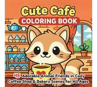 Cute Café Animals Coloring Book: 45 Adorable Animal Friends in Cozy Coffee Shop and Bakery Scenes for All Ages