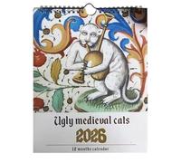 Cute Calendar - Medieval Cats 12-Month Calendar | Hangable Annual Schedule 2026 Funny Planner Reminder for Home Daily Use Kitchen School Holiday Celebration Birthday Friends Men Women