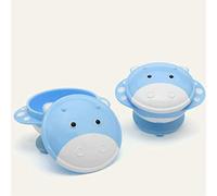 Cute Calf Baby Sucker Bowl Baby Strong Suction Complementary Food Bowl with Lid Children Learn to Eat Training Bowl Blue