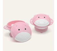 Cute Calf Baby Sucker Bowl Baby Strong Suction Complementary Food Bowl with Lid Children Learn to Eat Training Bowl Pink
