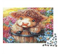 Cute Calf In Basket 1000pc DIY Jigsaw Puzzle for Young Adults Thick Cardboard Home Decoration Wall Display Gift for Friends Decorative Jigsaw Puzzle 38x26cm/1000pcs