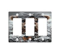 Cute Calf Light Switch Cover Plates/Outlet Covers, Black White Bow with Butterflies and Flowers, Thermoplastic Wall Plates, Standard Size 3 Gang Wall Plate