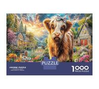 Cute Calf Scene 1000 Pcs Jigsaw Puzzle Bundle: Ultra Difficult Challenge Highland Cow Sunset for After-school Puzzle Activity, A Puzzle for Serious Puzzlers 38x26cm/1000pcs