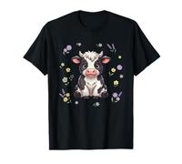 Cute Calf Surrounded by Wildflowers Pastel Farm T-Shirt