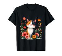 Cute Calico Cat Cottagecore Floral Art Value Graphic T-Shirt