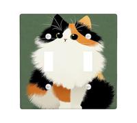 Cute Calico Cat Light Switch Cover Plates/Outlet Covers, Green Feline Design for Home Decor, Thermoplastic Wall Plates, Standard Size Double Toggle