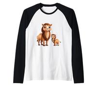 Cute Camel Mom Baby Cartoon Desert Animal Raglan Baseball Tee