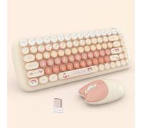 Cute Candy Color Compact Wireless Keyboard and Mouse Combo, 84 Round Keys, Cat Shape Mouse, 2.4G Connectivity, Compatible with Notebook, PC (Milk Tea)