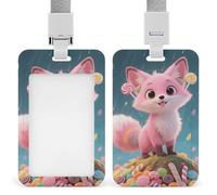 Cute Candy Fox Badge Holder Vertical ID Badge Holder with Lanyard, Durable ABS Plastic - Waterproof Name Tag for Office, Teacher& Nurses