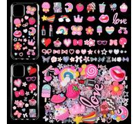 Cute Candy Junk Case Charms Kit, Flatback Resin Slime Charms for Junk Cases, Pink White Bow Hearts Pearls Phone Case Charms, Assorted Sweet Embellishments for DIY Crafts and Ornament Scrapbooking