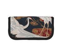 Cute Canvas Pencil Case Organizer - Japan Cranes Chrysanthemums Prints Stationery & Makeup Pouch, Large Capacity Cosmetic Bag for Travel, School, Office, Gifts