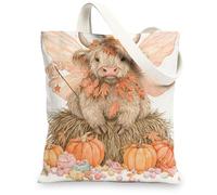Cute Canvas Tote Bags, Adorable Animal Design Reusable Grocery Bags, Fanciful Lightweight Washable Shoulder Strap Canvas Ba, White, 13x15 Inch