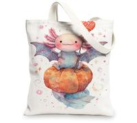Cute Canvas Tote Bags, Adorable Axolotl Design Reusable Grocery Bags, Lightweight Washable Shoulder Strap Canvas Bags for Gym Outdoor Travel Beach Picnic 13x15 Inch