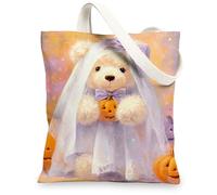 Cute Canvas Tote Bags with Adorable Bear Design Reusable Shopping Bags Lightweight Washable Tote Bags with Shoulder Strap, various, 13x15 Inch