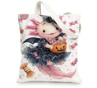 Cute Canvas Tote Bags with Adorable Monster Pattern Reusable Funny Lightweight Washable Tote Bags with Shoulder Strap, white, 13x15 Inch