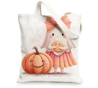 Cute Canvas Tote Bags with Adorable Pumpkin Design, Reusable Grocery Bags Lightweight Washable with Shoulder Strap for S, white, 13x15 Inch