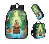 Cute Capybara 17 Inch Backpack 3 Piece Set Girls Boys Back to School Enchanted Garden Animal Pattern Rucksack Kids Gift for School, Travel, Hiking (06)