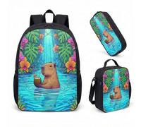 Cute Capybara 17 Inch Backpack 3 Piece Set Girls Boys Back to School Enchanted Garden Animal Pattern Rucksack Kids Gift for School, Travel, Hiking (13)