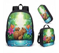Cute Capybara 17 Inch Lightweight Backpack 3 Piece Set Tropical Jungle Hibiscus Palm Leaves Kids Primary School Rucksack Bundle Whimsical Birthday Gift (11)
