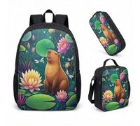 Cute Capybara 17 Inch Lightweight Backpack 3 Piece Set Tropical Jungle Hibiscus Palm Leaves Kids Primary School Rucksack Bundle Whimsical Birthday Gift (13)