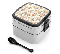 Cute Capybara Adult Bento Box Two Layers Lunch Box Stackable Lunch Containers with Spoon for Work Camp Travel