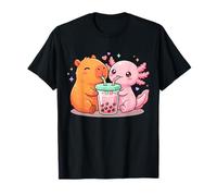 Cute Capybara and Axolotl Bubble Tea Boba Girls Kawaii Anime T-Shirt