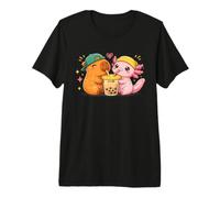 Cute Capybara and Axolotl Bubble Tea Girls Kawaii Anime Premium T-Shirt