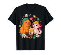 Cute Capybara and Axolotl Bubble Tea Girls Kawaii Anime T-Shirt