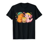 Cute Capybara and Axolotl Bubble Tea Girls Kawaii Anime T-Shirt