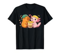Cute Capybara and Axolotl Bubble Tea Girls Kawaii Anime Value Graphic T-Shirt