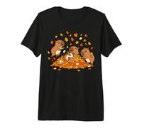 Cute Capybara Autumn Leaves Fall Season Animal Premium T-Shirt