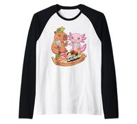 Cute Capybara Axolotl Sushi Nigiri Bubble Tea Anime Food Raglan Baseball Tee